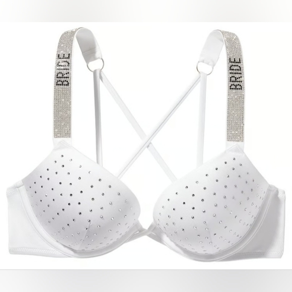 36B Victoria's Secret Swim Bride Diamanté Shine Strap Bombshell Bikini Top White